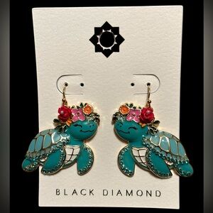 NWT•Black Diamond Female Cutesy Turquoise enamel gold earrings